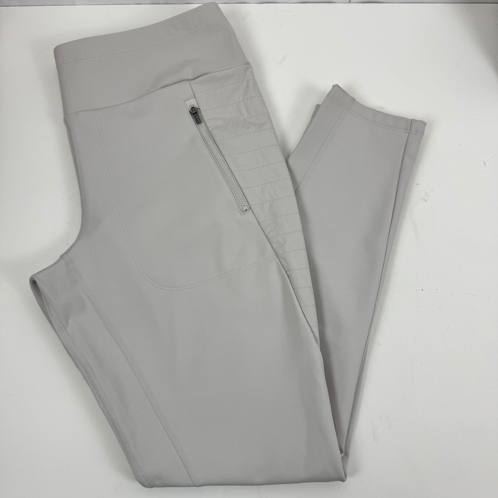 Athleta Peak Hybrid Fleece Tight‎ Pants Light Gray Zip Pocket Women's Large